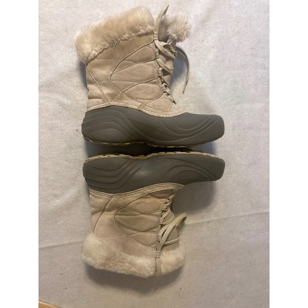 Columbia Bugaboot Winter Boots Kids Size 8 Beige Good Waterproof Faux Fur Lining
